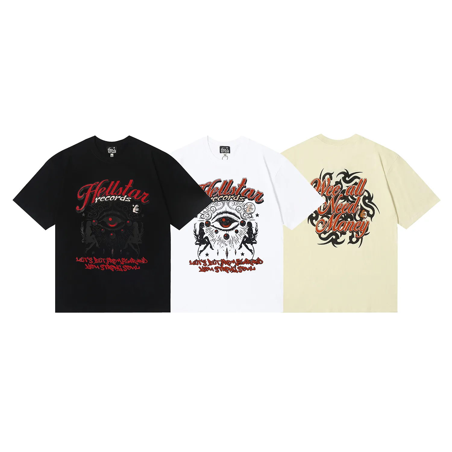 6608# P116 Hellstar short-sleeved Hellstar American fashion brand creative fun staring eyes printed high street retro T-shirt Color: White Black Apricot Code Number: S M L XL