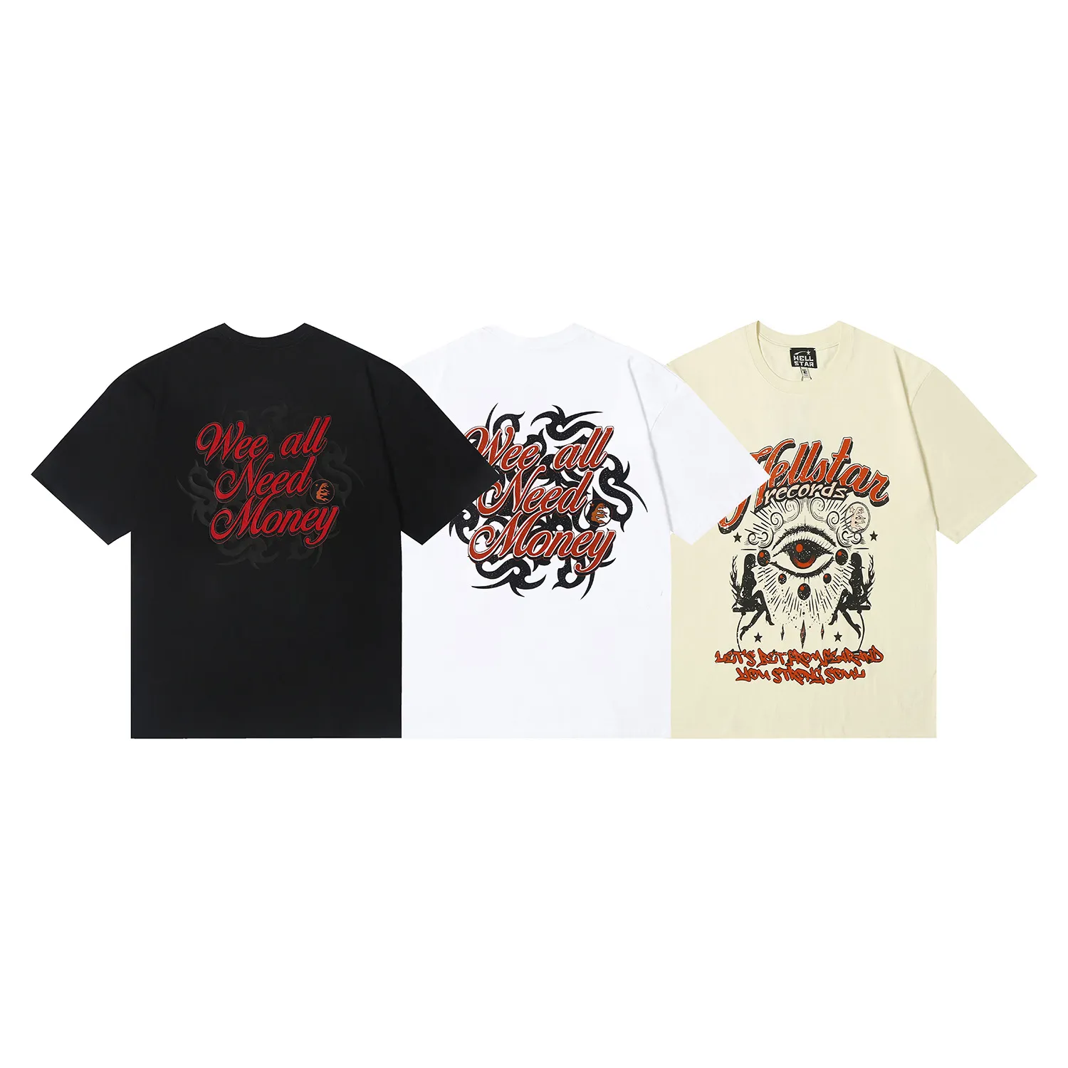 6608# P116 Hellstar short-sleeved Hellstar American fashion brand creative fun staring eyes printed high street retro T-shirt Color: White Black Apricot Code Number: S M L XL