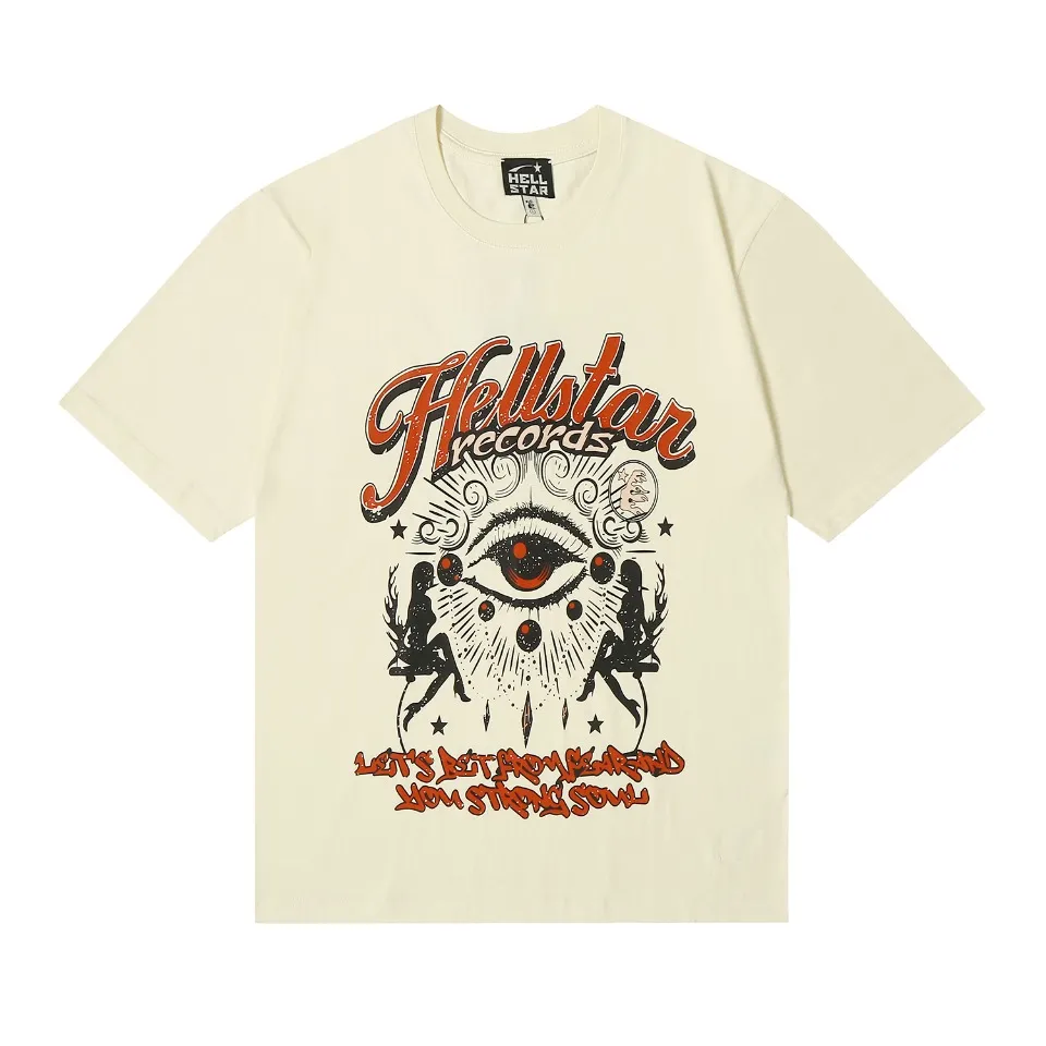 6608# P116 Hellstar short-sleeved Hellstar American fashion brand creative fun staring eyes printed high street retro T-shirt Color: White Black Apricot Code Number: S M L XL