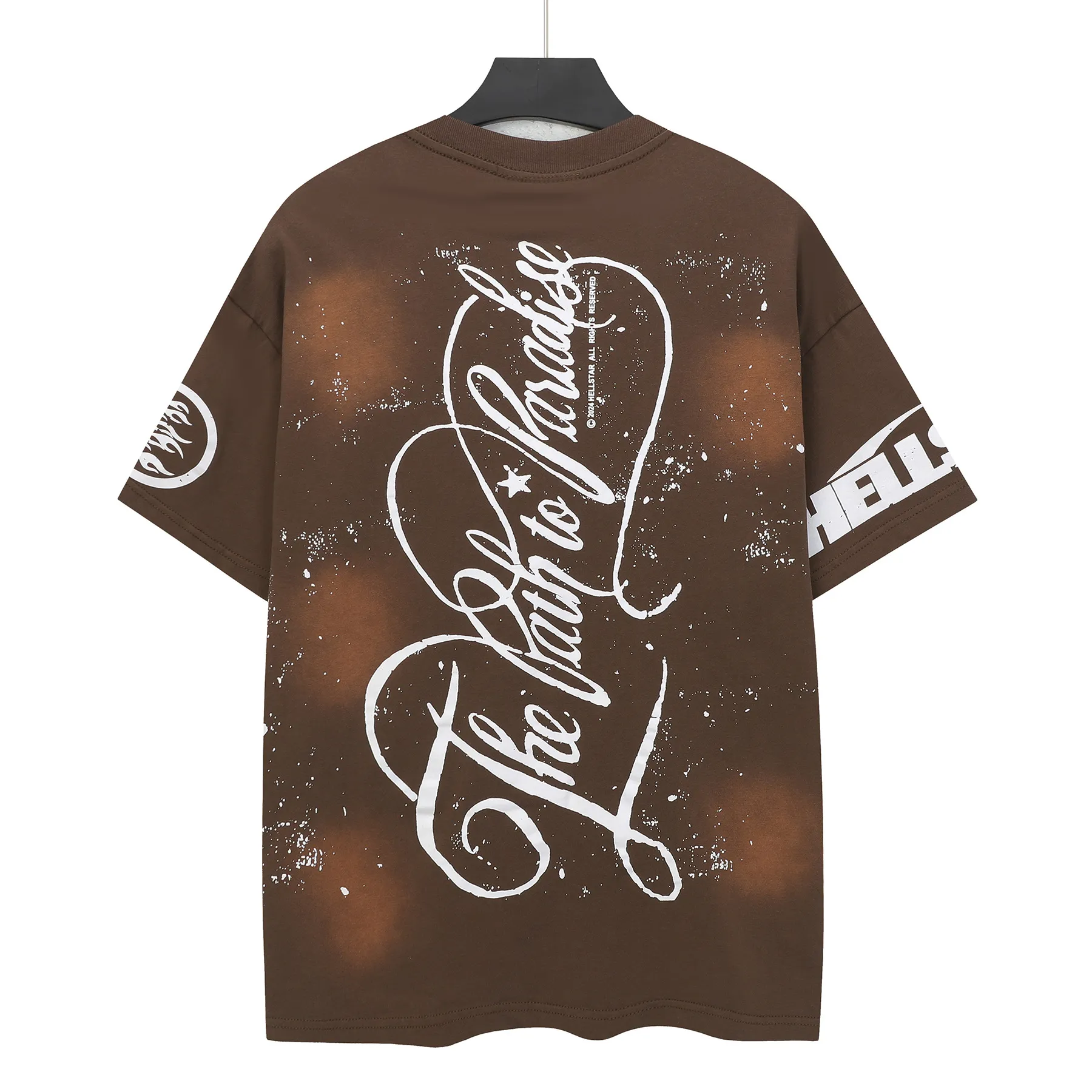 P124 810# Washed Coffee I Hellstar Cross-border European and American style street brand pure cotton T-shirt Fabric (fabric): 32 counts 250g washed combed double yarn pure cotton Size (size): S-M- L- X L Color (colour): Washed coffee