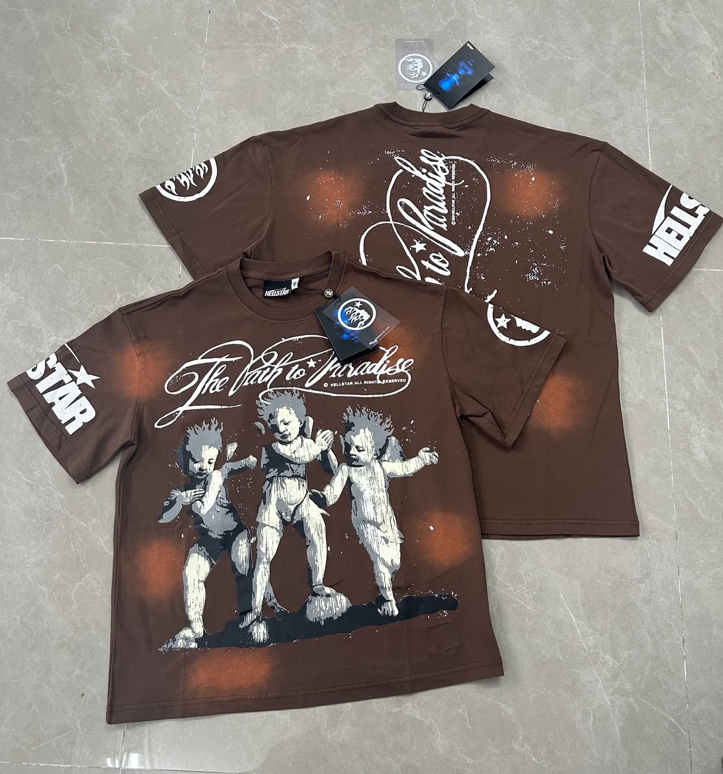 P124 810# Washed Coffee I Hellstar Cross-border European and American style street brand pure cotton T-shirt Fabric (fabric): 32 counts 250g washed combed double yarn pure cotton Size (size): S-M- L- X L Color (colour): Washed coffee