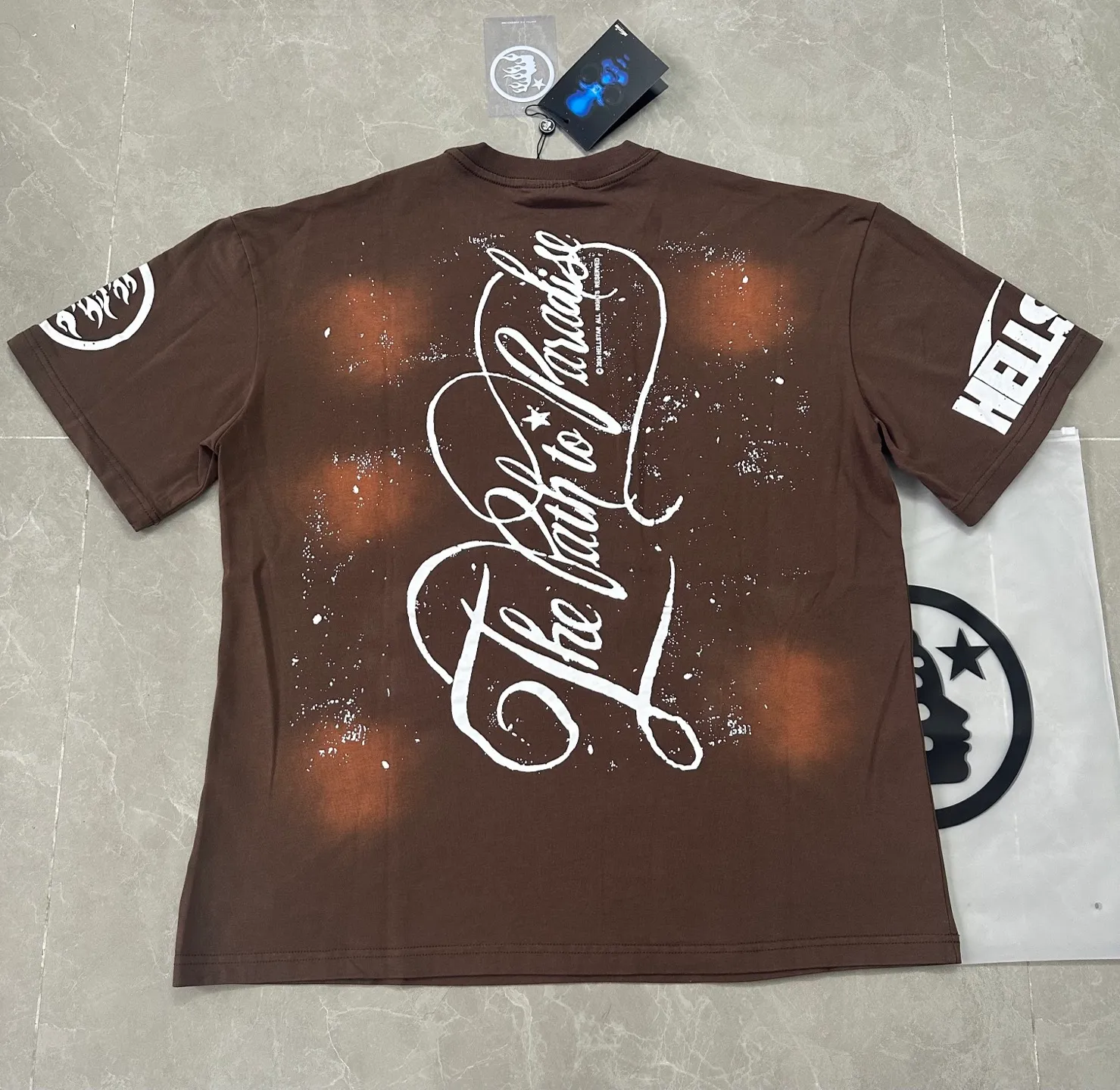 P124 810# Washed Coffee I Hellstar Cross-border European and American style street brand pure cotton T-shirt Fabric (fabric): 32 counts 250g washed combed double yarn pure cotton Size (size): S-M- L- X L Color (colour): Washed coffee