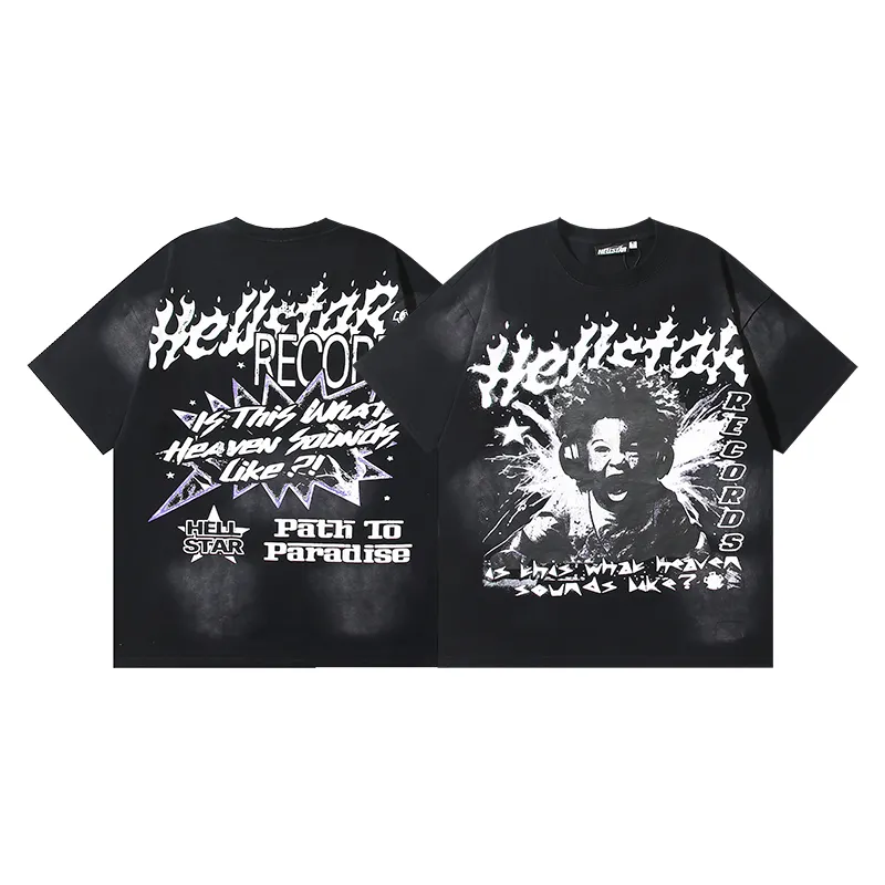 P130 6731#washed black Real shot Hellstar washed retro beauty trend printed short-sleeved T-shirt Fabric: 250g 32 count fine cotton double yarn pure cotton Color: washed black Size: S M L XL