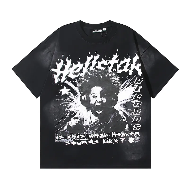 P130 6731#washed black Real shot Hellstar washed retro beauty trend printed short-sleeved T-shirt Fabric: 250g 32 count fine cotton double yarn pure cotton Color: washed black Size: S M L XL