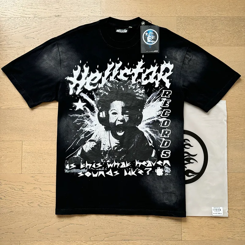 P130 6731#washed black Real shot Hellstar washed retro beauty trend printed short-sleeved T-shirt Fabric: 250g 32 count fine cotton double yarn pure cotton Color: washed black Size: S M L XL