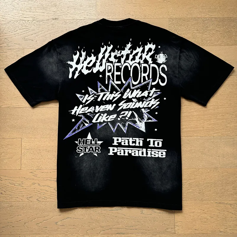 P130 6731#washed black Real shot Hellstar washed retro beauty trend printed short-sleeved T-shirt Fabric: 250g 32 count fine cotton double yarn pure cotton Color: washed black Size: S M L XL