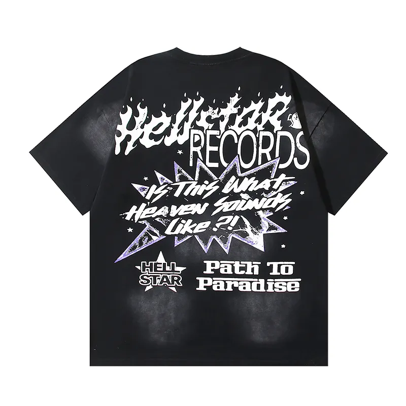 P130 6731#washed black Real shot Hellstar washed retro beauty trend printed short-sleeved T-shirt Fabric: 250g 32 count fine cotton double yarn pure cotton Color: washed black Size: S M L XL