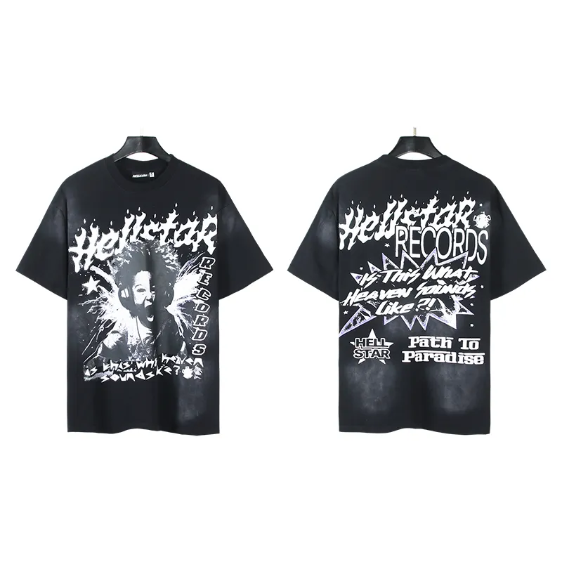 P130 6731#washed black Real shot Hellstar washed retro beauty trend printed short-sleeved T-shirt Fabric: 250g 32 count fine cotton double yarn pure cotton Color: washed black Size: S M L XL