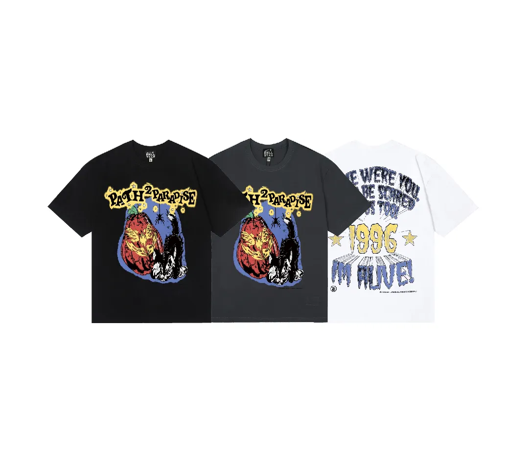 6784# P116 Hellstar American fashion high street pure cotton loose short-sleeved T-shirt Color: Black Gray White Size: S M L XL