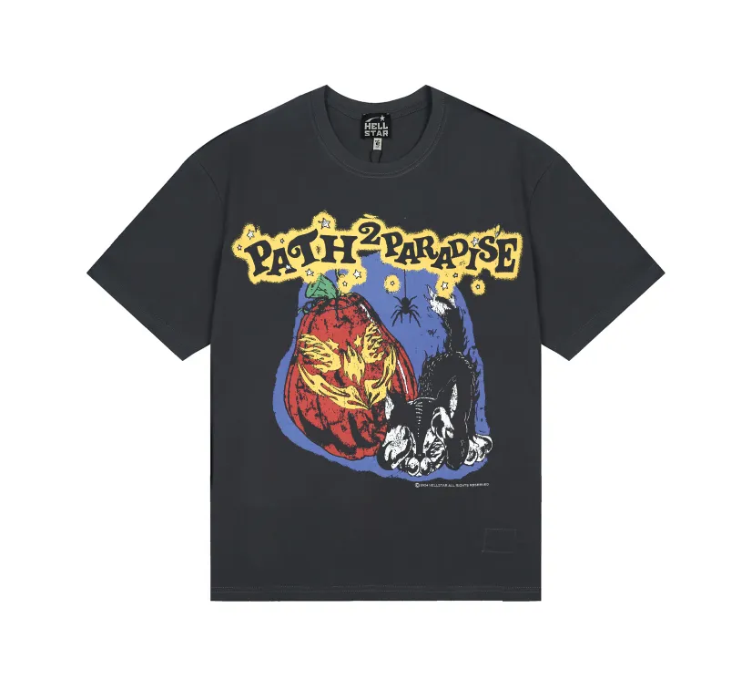 6784# P116 Hellstar American fashion high street pure cotton loose short-sleeved T-shirt Color: Black Gray White Size: S M L XL