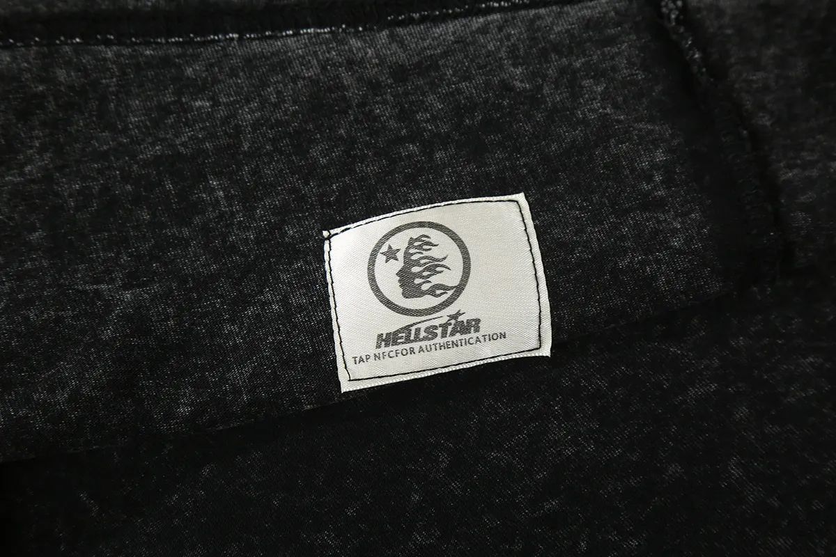 7710# P124 Washed Hellstar Hellstar ins same style retro printed tops for men and women, casual and trendy pure cotton washed short-sleeved T-shirt Color: Black Size: S M L XL
