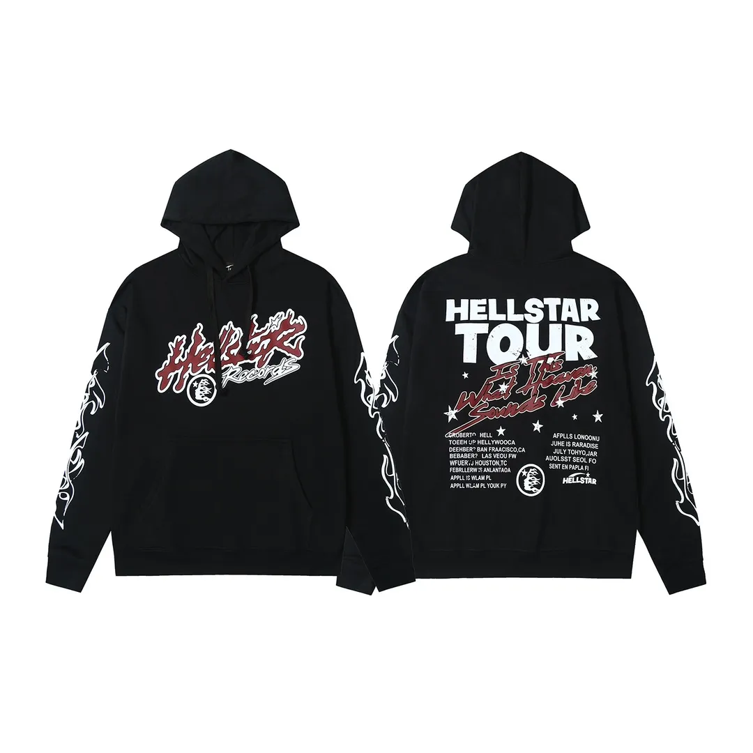 9903# P200 Ins American hip-hop trendy brand Hell Star letter printed high street men and women loose hooded pullover sweatshirt Color: Black Size: S M L XL