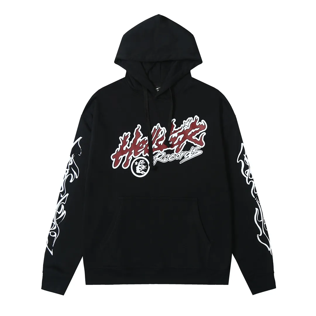 9903# P200 Ins American hip-hop trendy brand Hell Star letter printed high street men and women loose hooded pullover sweatshirt Color: Black Size: S M L XL