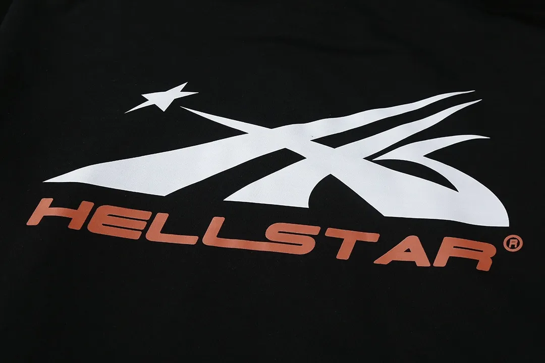 9909# P200 Ins American hip-hop trendy brand hellstar letter printed high street men and women loose hooded pullover sweatshirt Color: Black Size: S M L XL