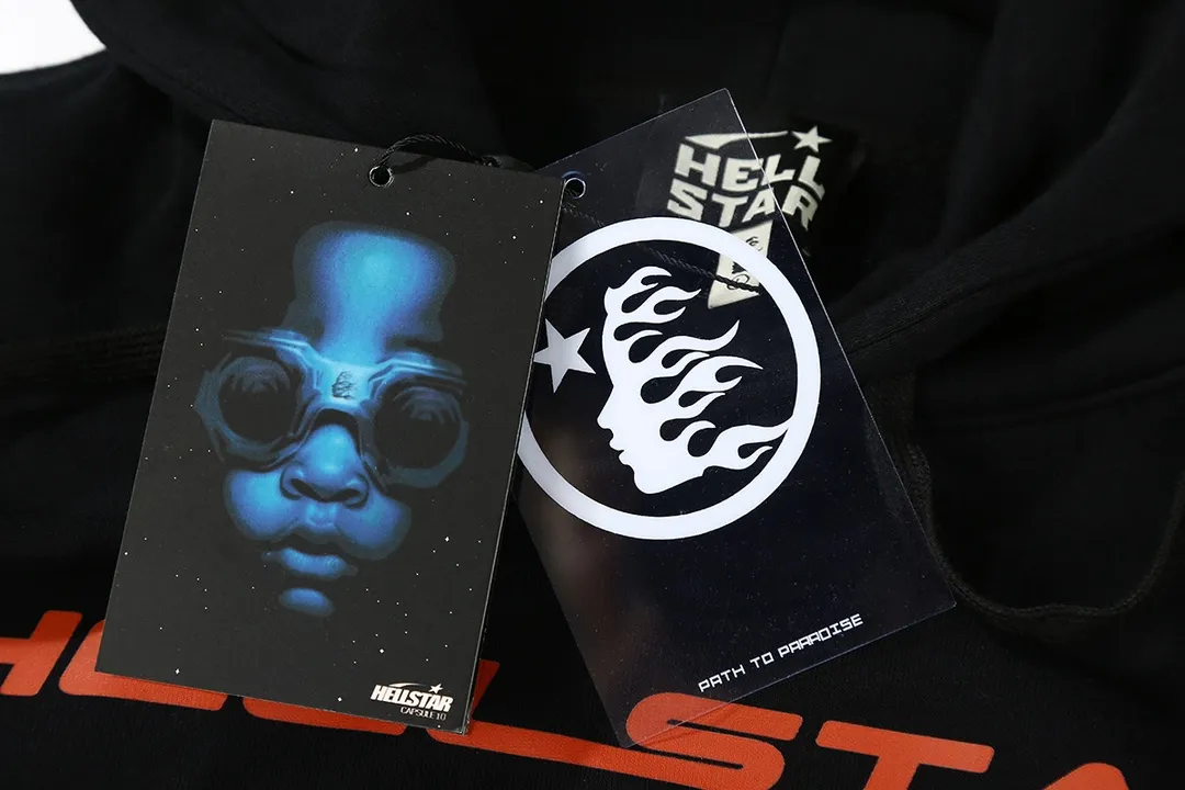 9909# P200 Ins American hip-hop trendy brand hellstar letter printed high street men and women loose hooded pullover sweatshirt Color: Black Size: S M L XL