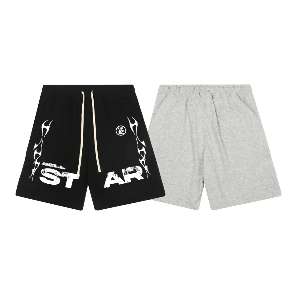 1102# P150 Hellstar pure cotton terry 350g printed casual shorts Color: black floral gray Size: S M L XL