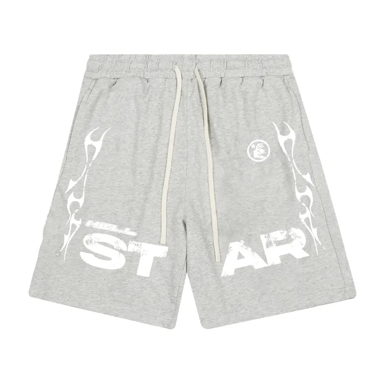 1102# P150 Hellstar pure cotton terry 350g printed casual shorts Color: black floral gray Size: S M L XL