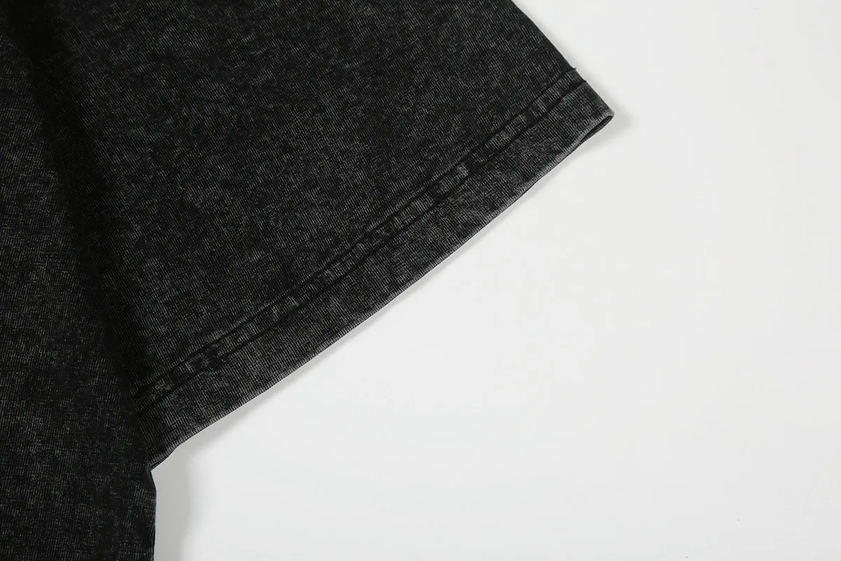 7738# P124 Washed Hellstar Hellstar ins same style retro printed tops for men and women, casual and trendy pure cotton washed short-sleeved T-shirt Color: Black Size: S M L XL