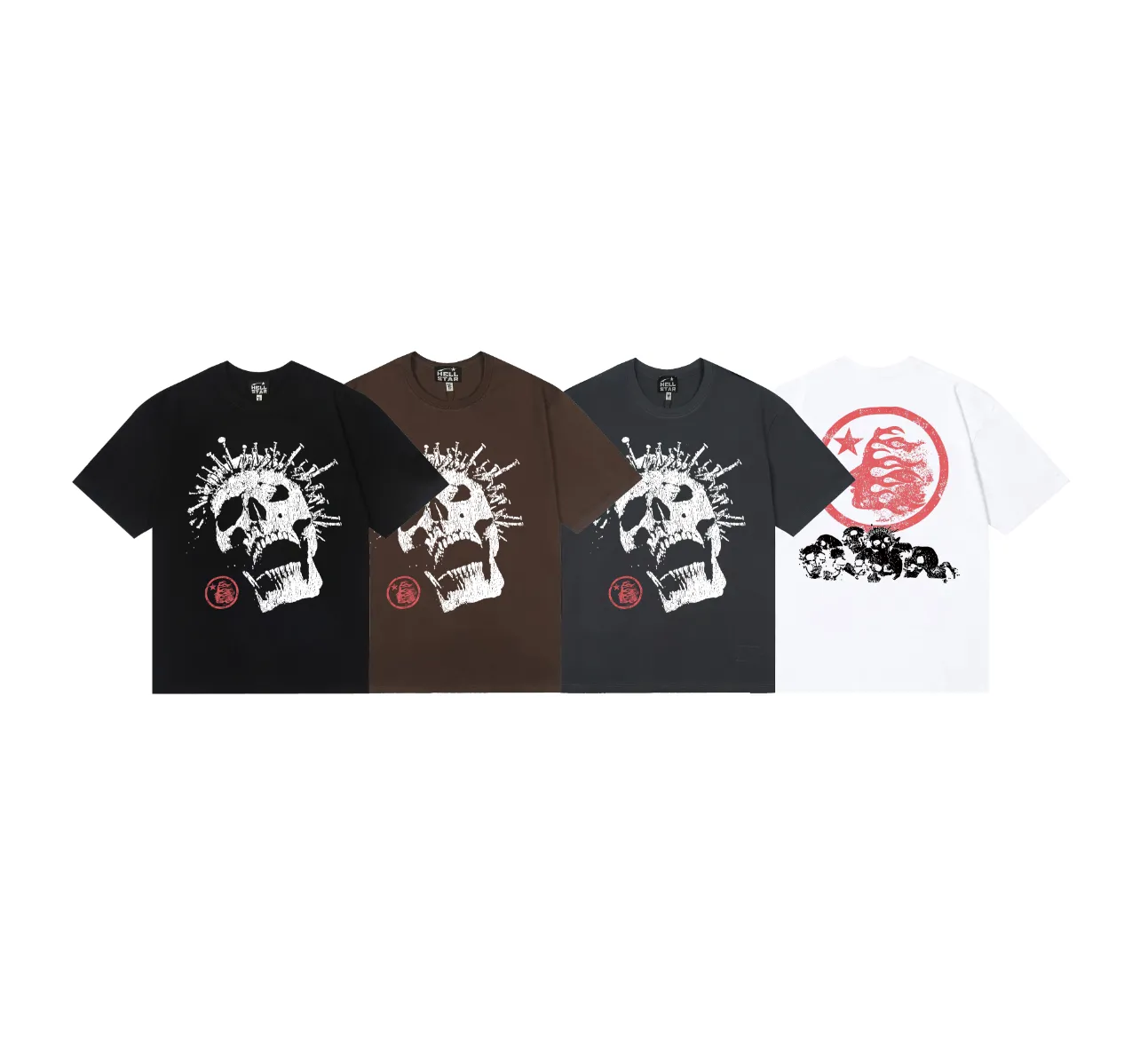 6686# P116 Hellstar American fashionable high street pure cotton loose short-sleeved T-shirt Color: Black Dark Brown Gray White Size: S M L XL