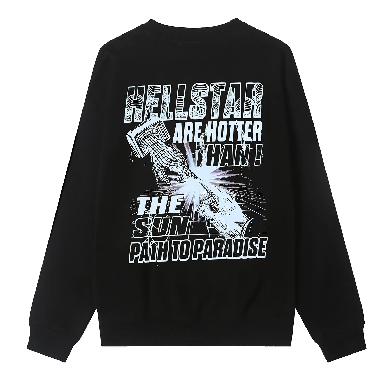 8838# P160 Hellstar high quality Hellstar American trendy printed cotton terry crew neck sweatshirt Color: Black Size: S M L XL