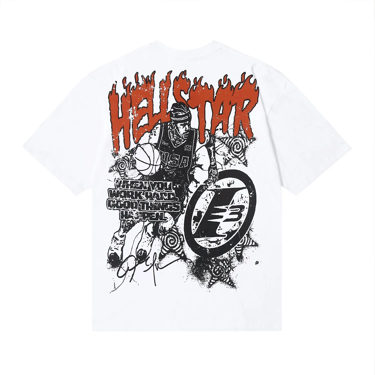 6675# P116 Hellstar American fashion high street pure cotton loose short-sleeved T-shirt Color: Apricot Black Size: S M L XL