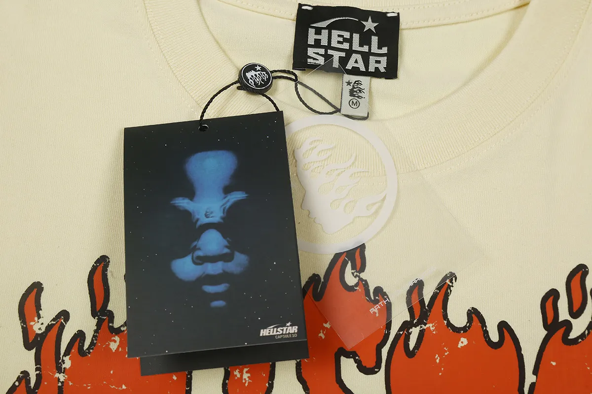 6675# P116 Hellstar American fashion high street pure cotton loose short-sleeved T-shirt Color: Apricot Black Size: S M L XL