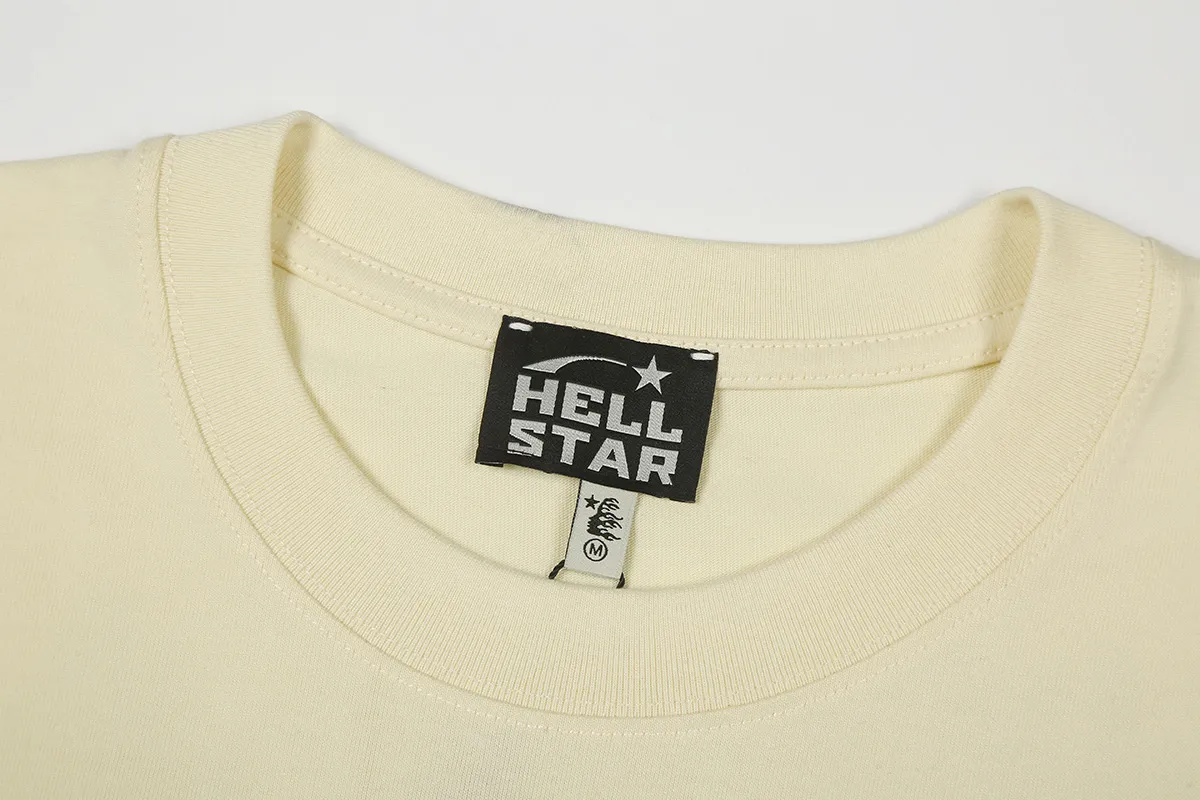 6675# P116 Hellstar American fashion high street pure cotton loose short-sleeved T-shirt Color: Apricot Black Size: S M L XL