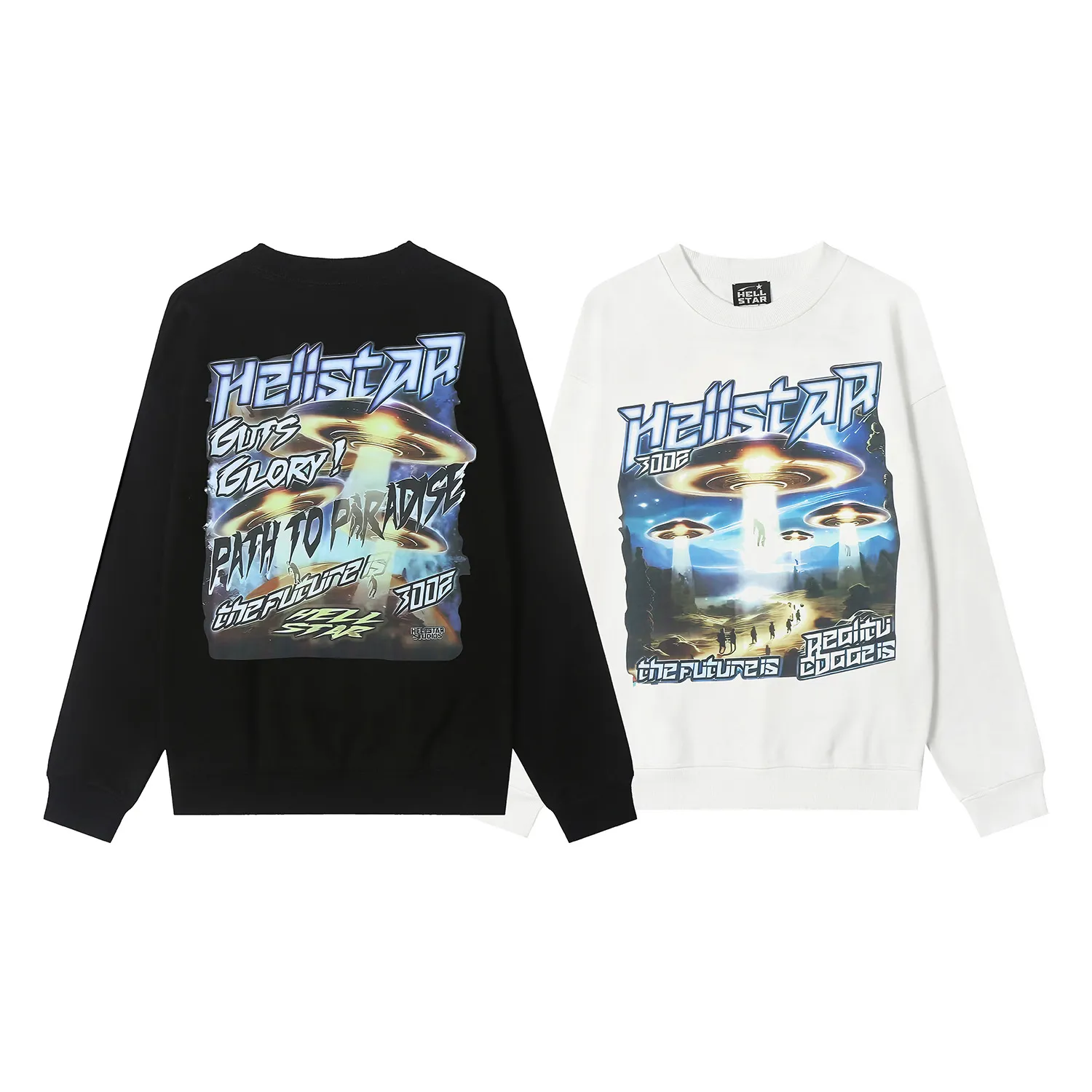 8835# P160 Hellstar high-quality Hellstar American trendy printed cotton terry crew neck sweatshirt Color: White Black Size: S M L XL