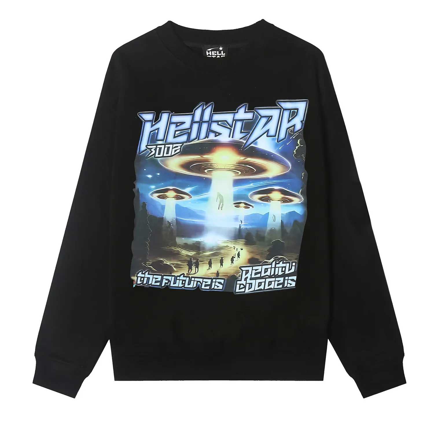 8835# P160 Hellstar high-quality Hellstar American trendy printed cotton terry crew neck sweatshirt Color: White Black Size: S M L XL