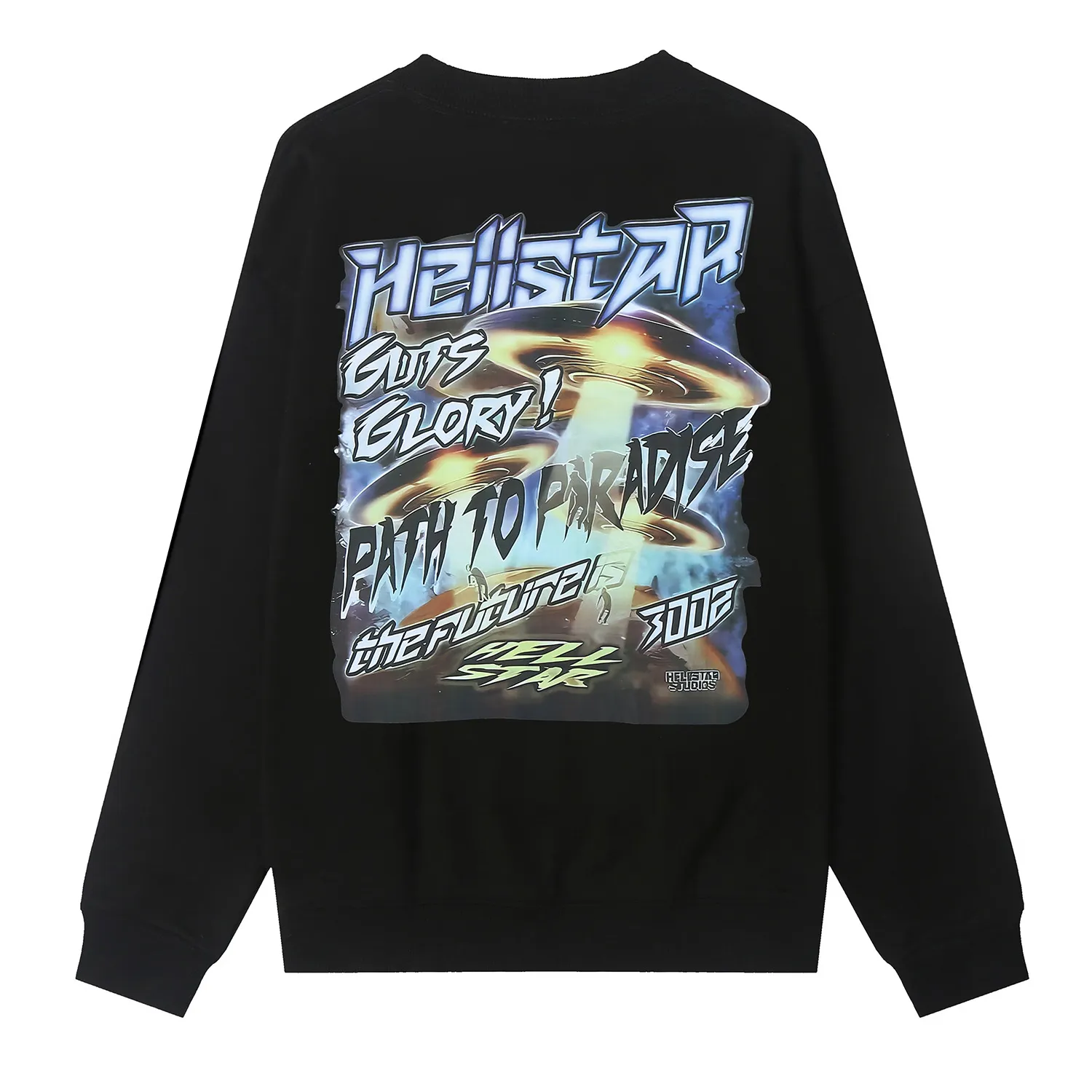 8835# P160 Hellstar high-quality Hellstar American trendy printed cotton terry crew neck sweatshirt Color: White Black Size: S M L XL