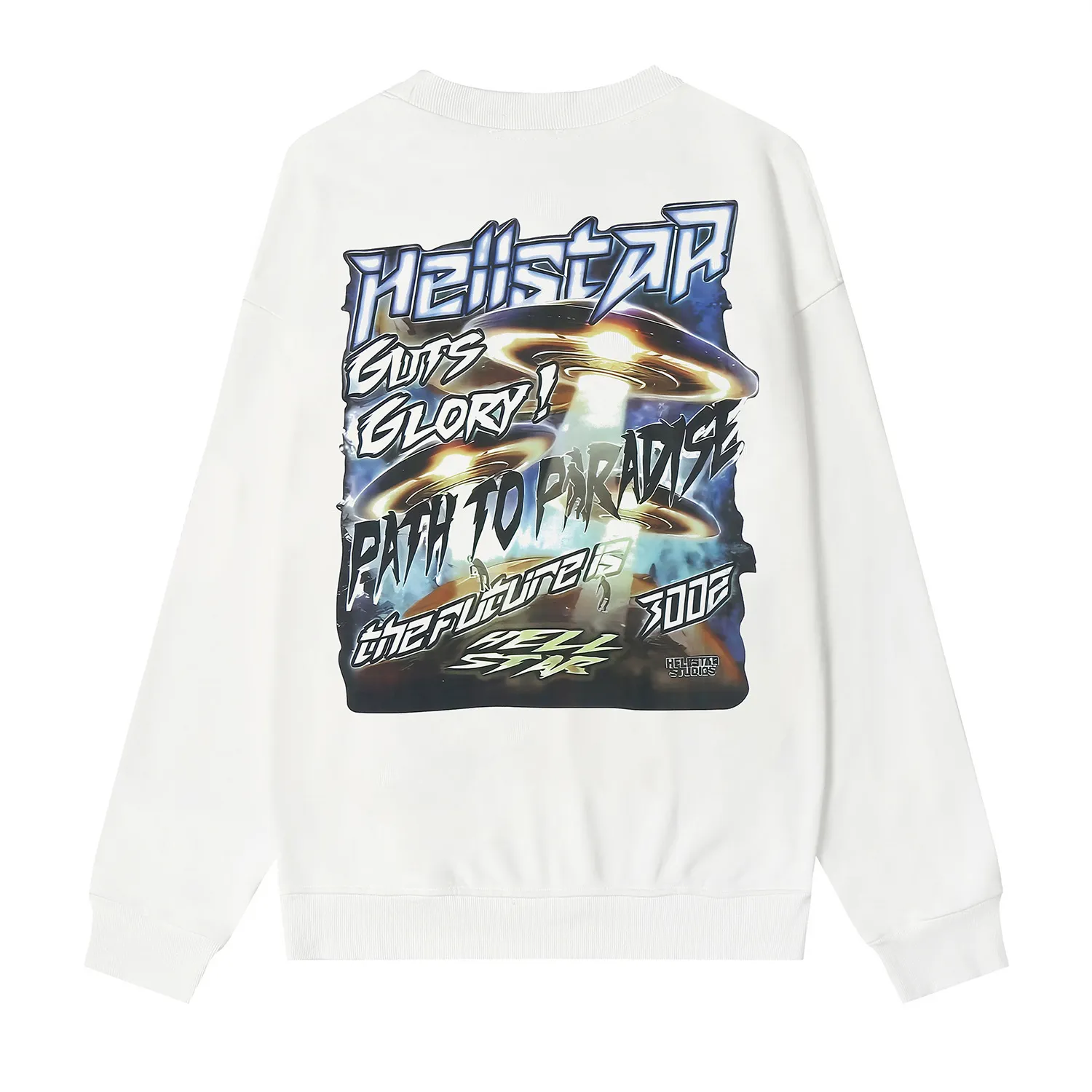8835# P160 Hellstar high-quality Hellstar American trendy printed cotton terry crew neck sweatshirt Color: White Black Size: S M L XL