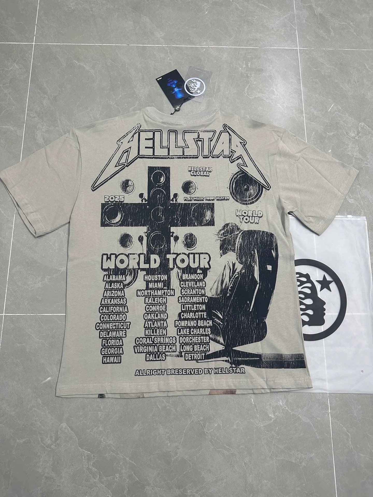 P108 779#grass gray I Real stock (new model) Hellstar cross-border European and American style, street fashion brand pure cotton T-shirt Fabric (fabric): 32 pieces of 240g heavy combed double yarn pure cotton Size (size): S-M- L- X L Color (colour): Grass Gray