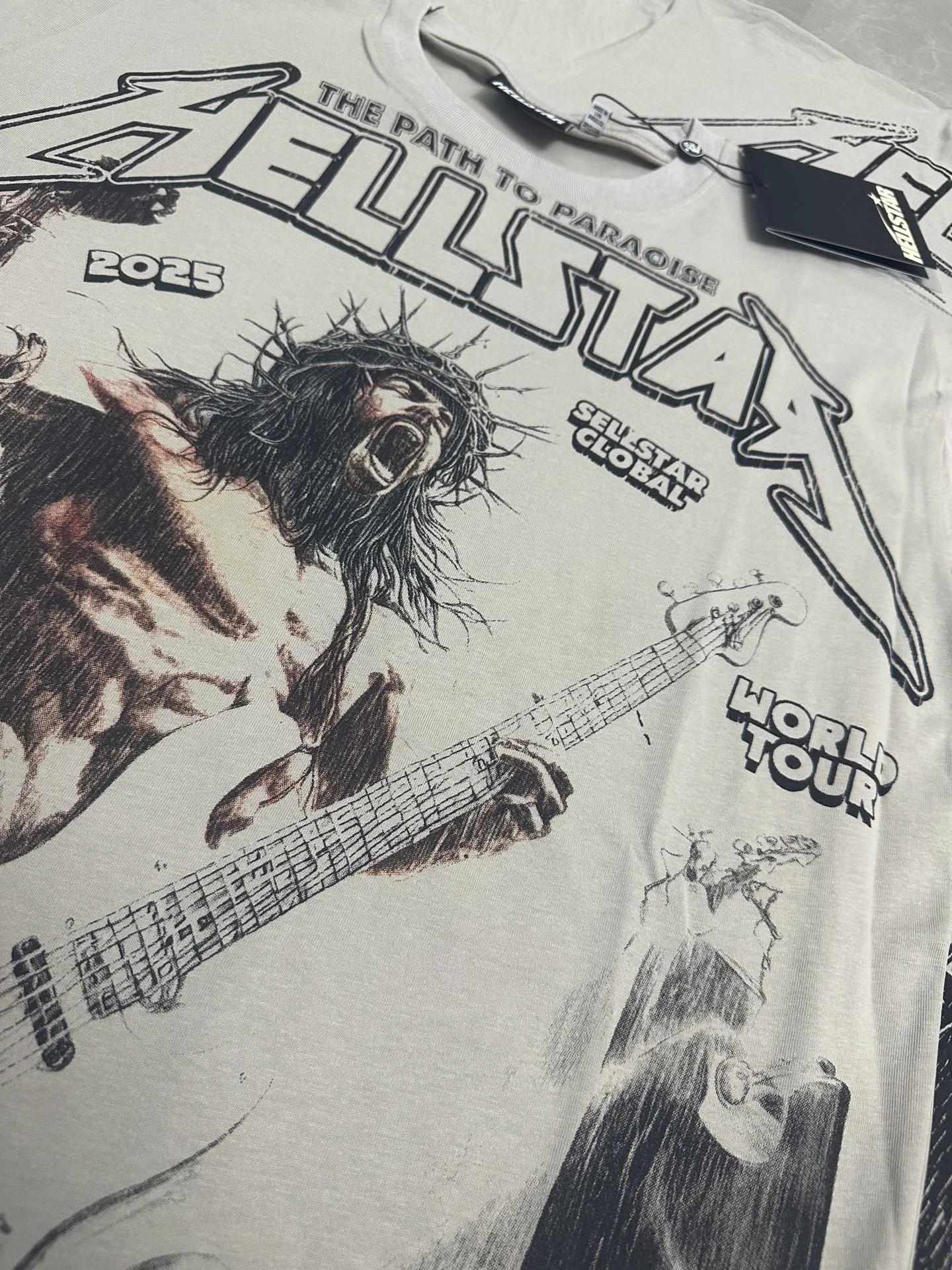 P108 779#grass gray I Real stock (new model) Hellstar cross-border European and American style, street fashion brand pure cotton T-shirt Fabric (fabric): 32 pieces of 240g heavy combed double yarn pure cotton Size (size): S-M- L- X L Color (colour): Grass Gray