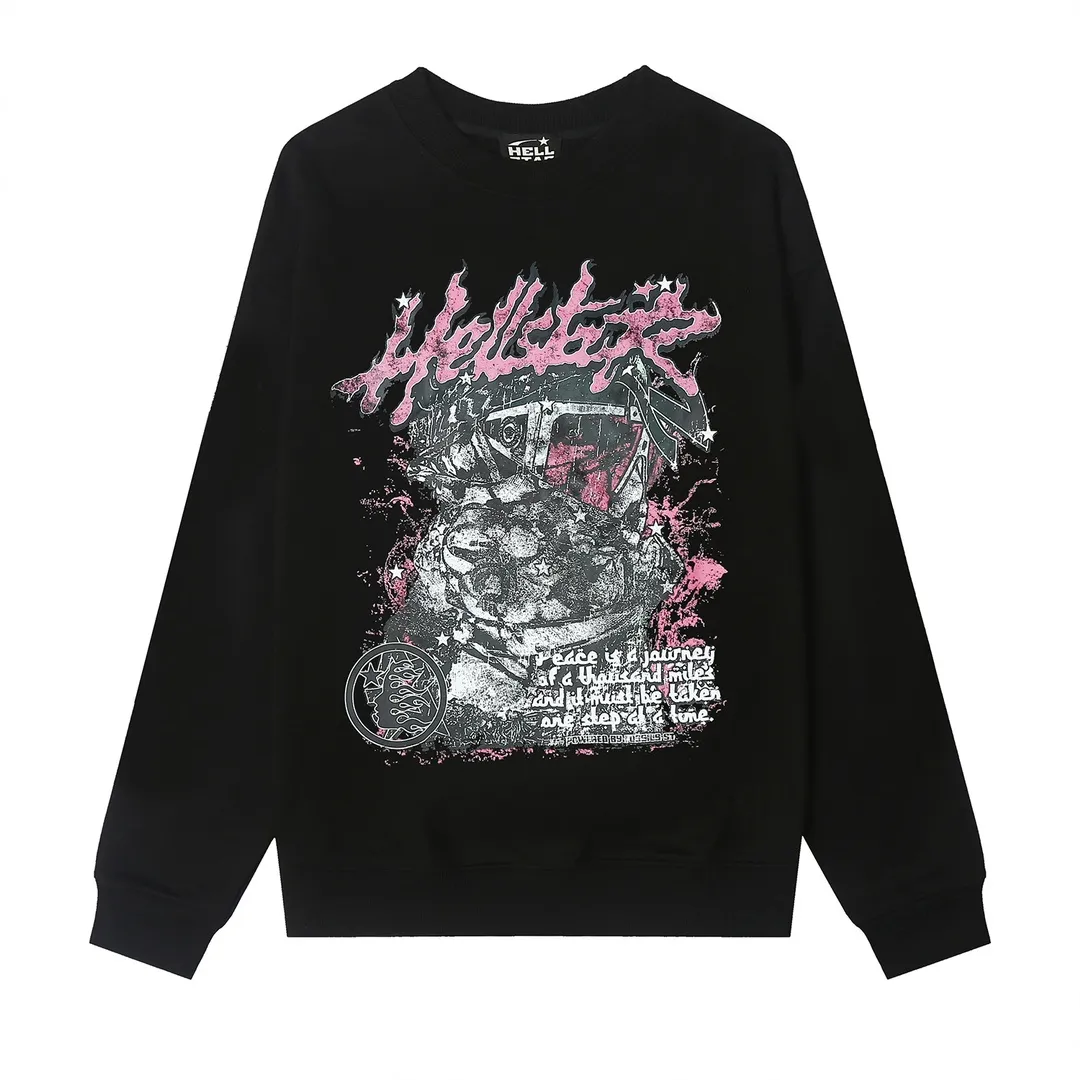 8818# P152 Hellstar high quality Hellstar American trendy printed cotton terry crew neck sweatshirt Color: White Black Size: S M L XL