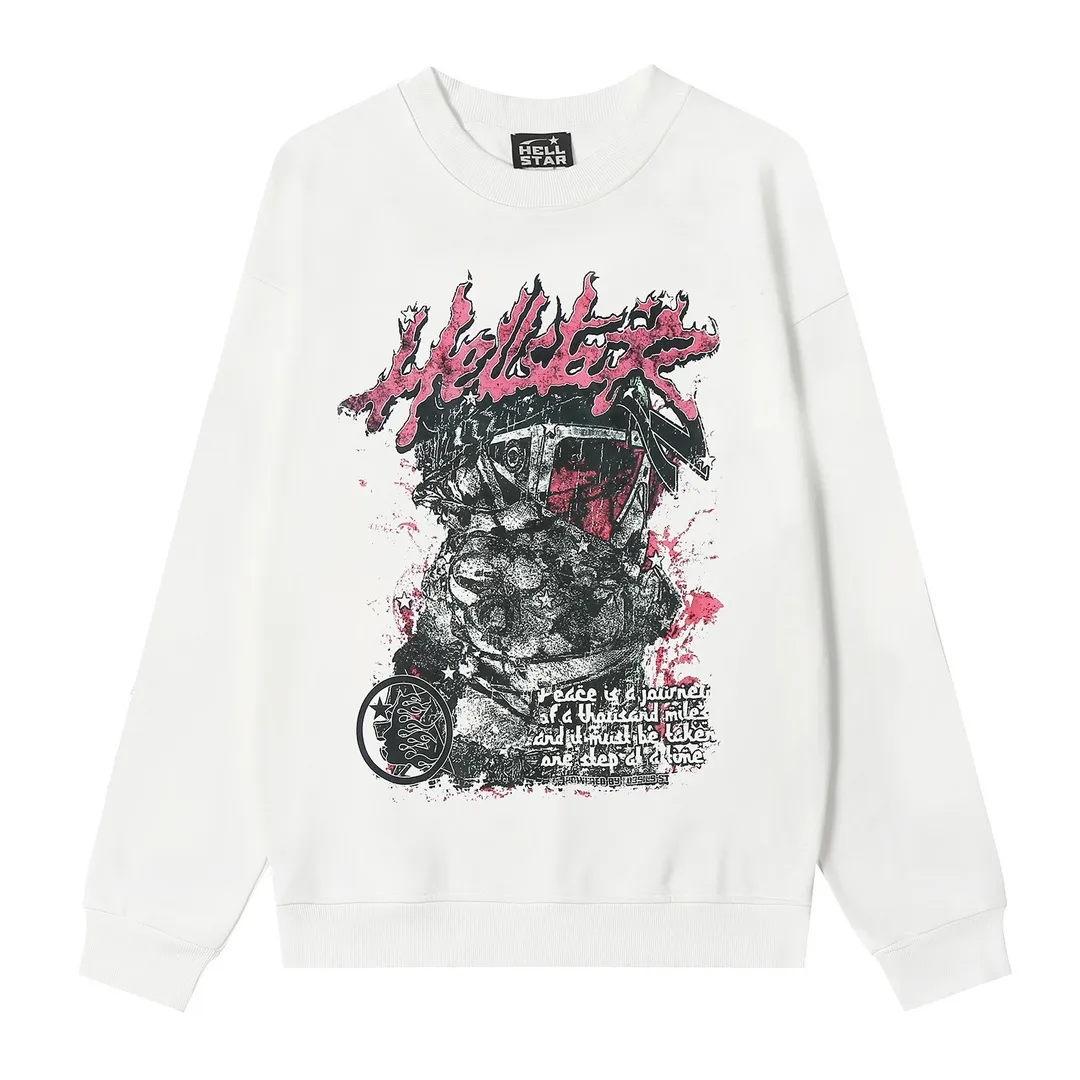 8818# P152 Hellstar high quality Hellstar American trendy printed cotton terry crew neck sweatshirt Color: White Black Size: S M L XL