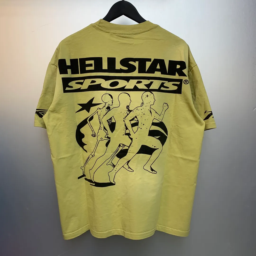 P126 Hellstar Marathon T-Shirt (Yellow) Custom Cut and sew garment manufactured in Los Angeles. Dyed and potassium sprayed with jumbo screen print. Fits slightly oversized. Gentle wash tumble dry. Dry clean preferred Newly popular and trendy Hellstar short-sleeved T-shirt!   Standard beauty and trendy workmanship, original customization (fabric, pattern, printing, hang tag, main mark, etc.), exaggerated style, explosive style, dare to break through tradition, bring adventurous new fashion experience!  YoungBoy, the most popular rapper in the youth circle, has shot a lot of models for him, and celebrities such as Dababy and Swae Lee frequently get dressed!   color: yellow size: S, M, L, XL