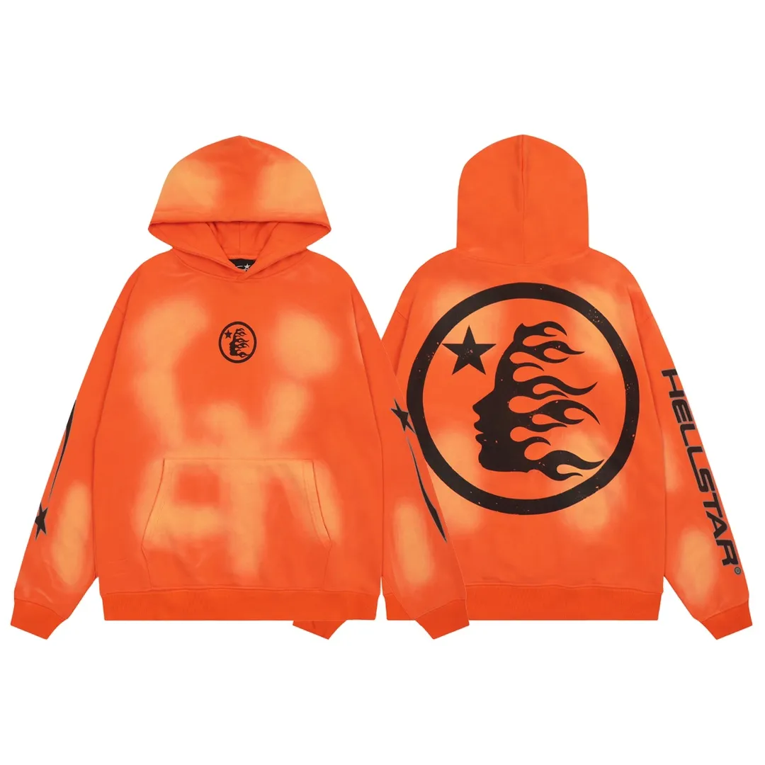 P240 Hellstar Hooded Sweatshirt Fashion brand pure cotton washed and distressed sweatshirt hoodie The new hot trendy Hellstar!  Standard beauty and trendy workmanship, original customization (fabric, pattern, printing, hang tag, main mark, etc.), exaggerated style, explosive style, dare to break through tradition, bring adventurous new fashion experience!   YoungBoy, the most popular rapper in the youth circle, has shot a lot of models for him, and celebrities such as Dababy and Swae Lee frequently get dressed!  color: orange Size: S, M, L, XL