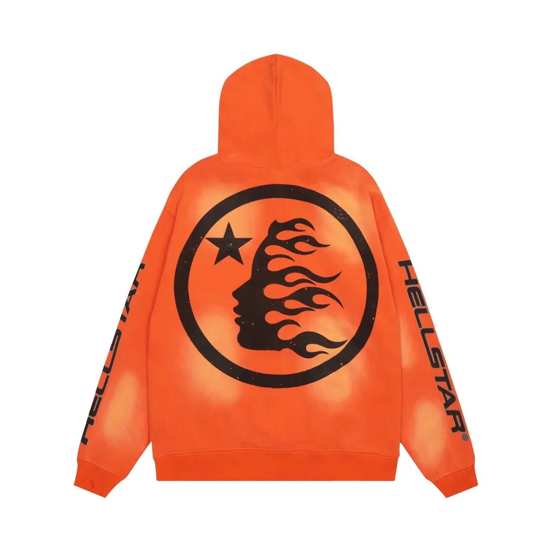 P240 Hellstar Hooded Sweatshirt Fashion brand pure cotton washed and distressed sweatshirt hoodie The new hot trendy Hellstar!  Standard beauty and trendy workmanship, original customization (fabric, pattern, printing, hang tag, main mark, etc.), exaggerated style, explosive style, dare to break through tradition, bring adventurous new fashion experience!   YoungBoy, the most popular rapper in the youth circle, has shot a lot of models for him, and celebrities such as Dababy and Swae Lee frequently get dressed!  color: orange Size: S, M, L, XL