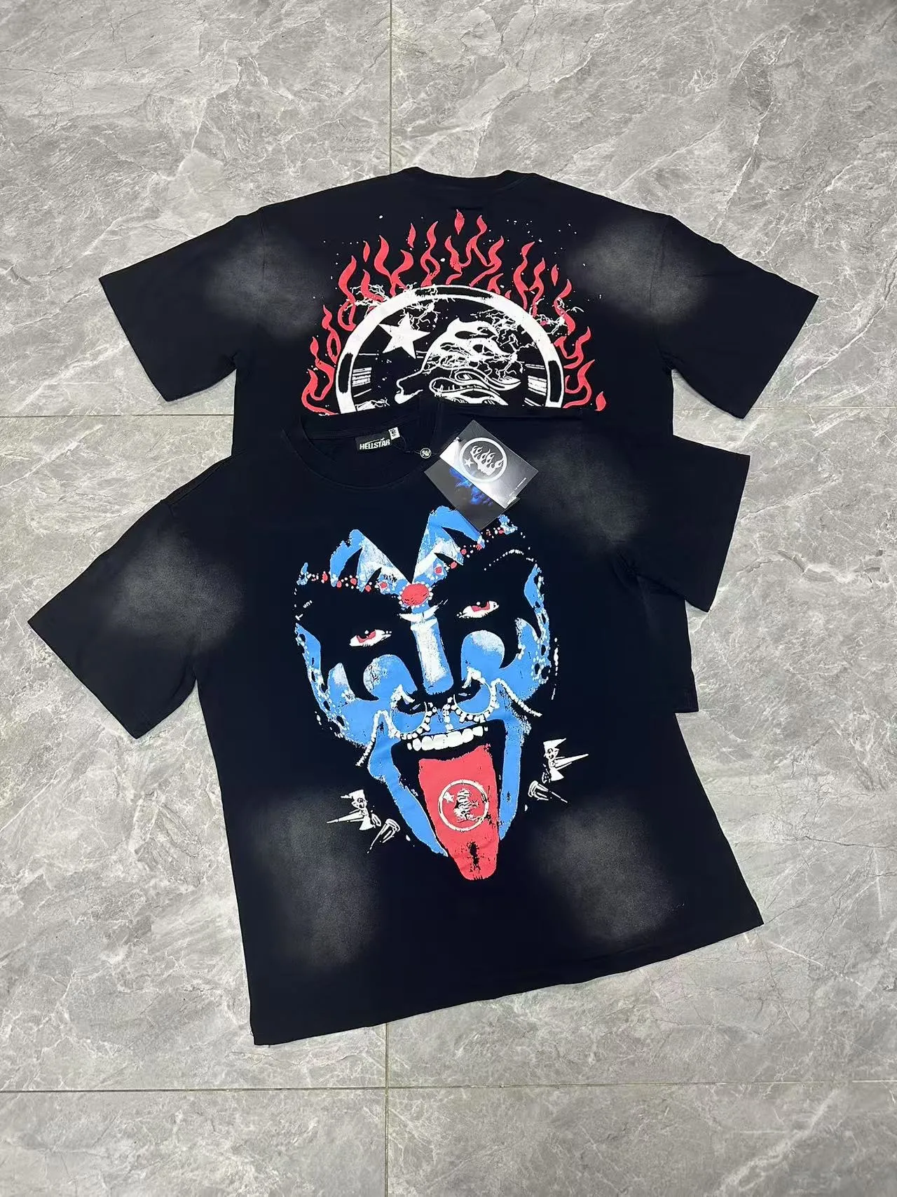 P124 Hellstar Hellstar Cross-border European and American style street fashion brand pure cotton T-shirt Fabric (fabric): 32 counts 250g washed combed double yarn pure cotton Size (size): S-M- L- X L Color (colour): Washed black (spray Ma Liu)