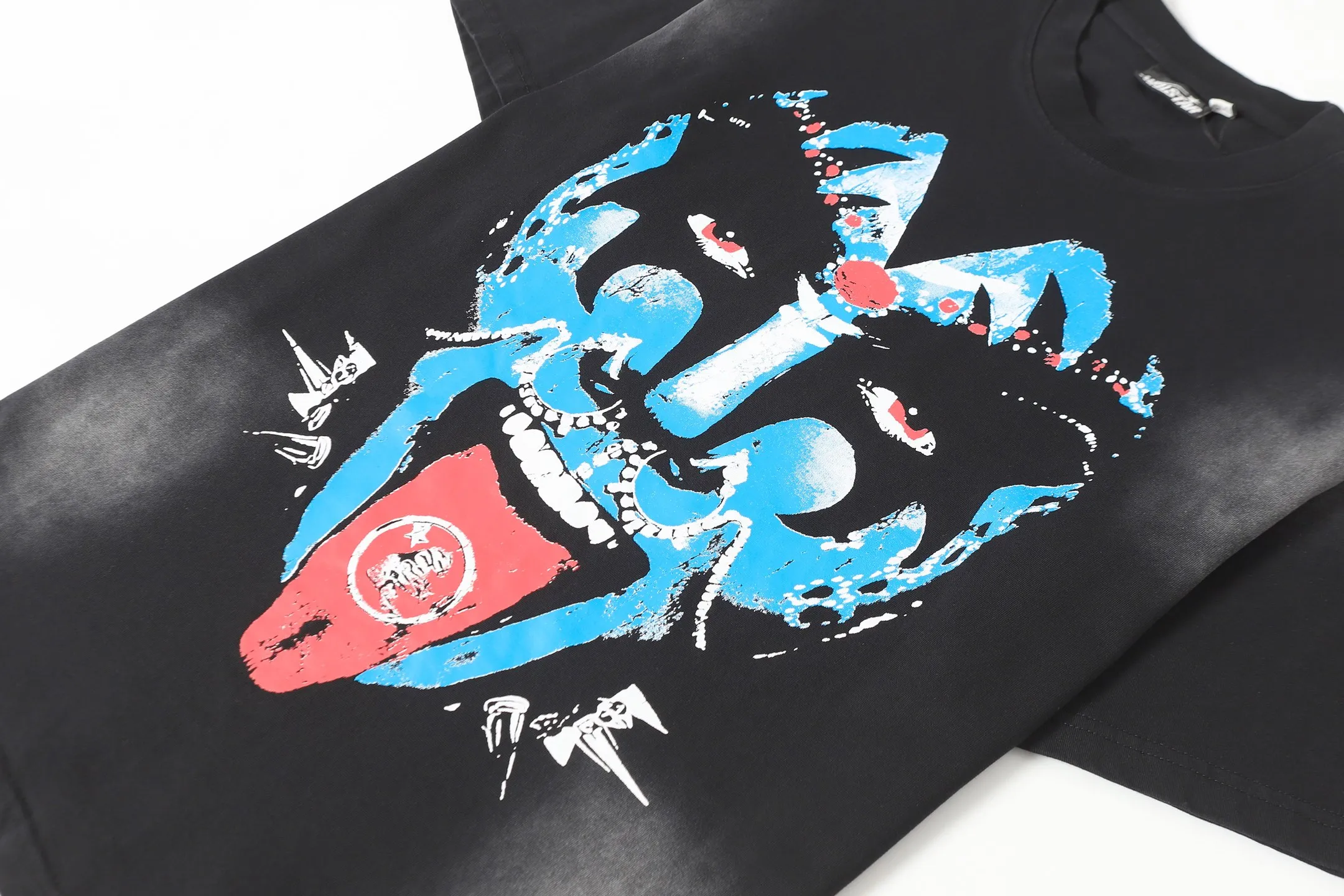 P124 Hellstar Hellstar Cross-border European and American style street fashion brand pure cotton T-shirt Fabric (fabric): 32 counts 250g washed combed double yarn pure cotton Size (size): S-M- L- X L Color (colour): Washed black (spray Ma Liu)