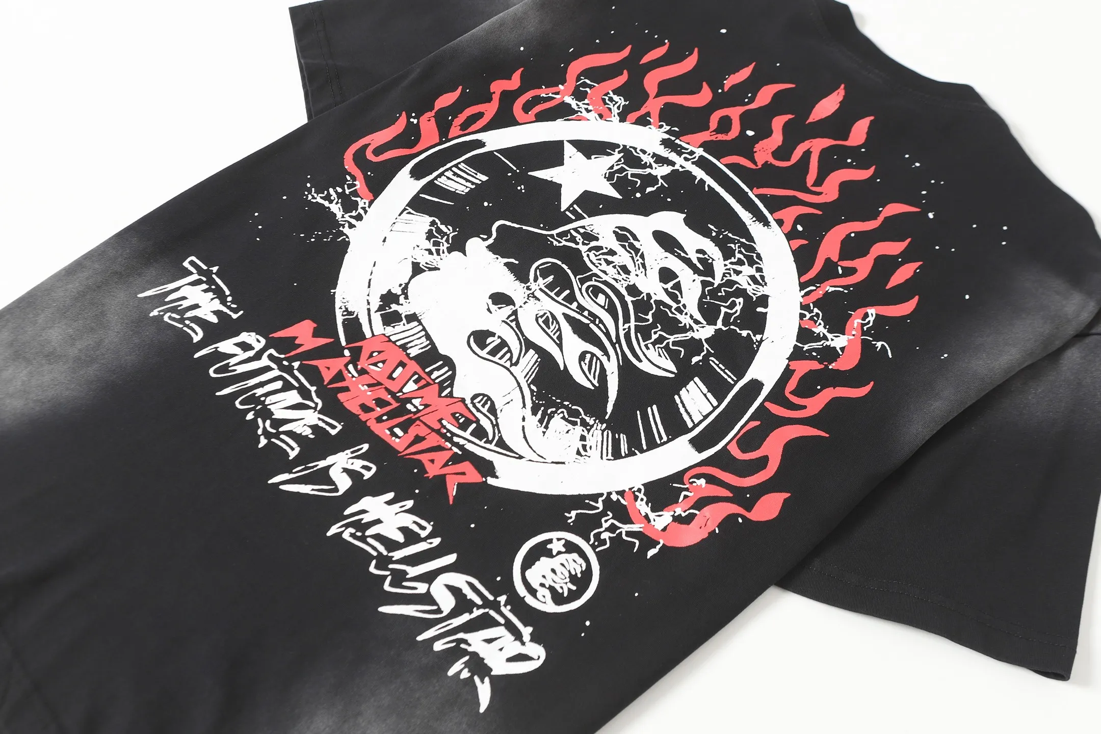 P124 Hellstar Hellstar Cross-border European and American style street fashion brand pure cotton T-shirt Fabric (fabric): 32 counts 250g washed combed double yarn pure cotton Size (size): S-M- L- X L Color (colour): Washed black (spray Ma Liu)