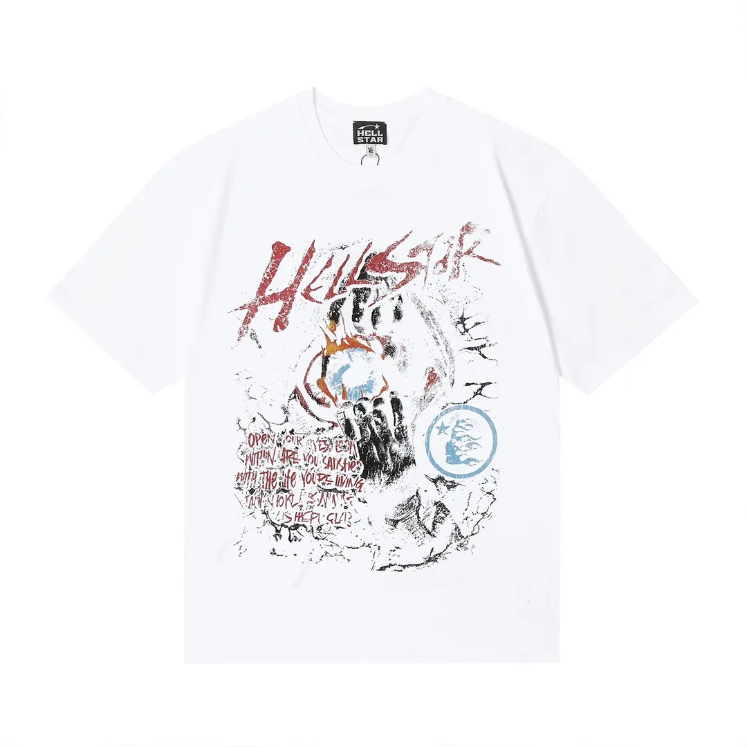 6628# P108 Hellstar American fashion high street pure cotton loose short-sleeved T-shirt Color: White Black Size: S M L XL