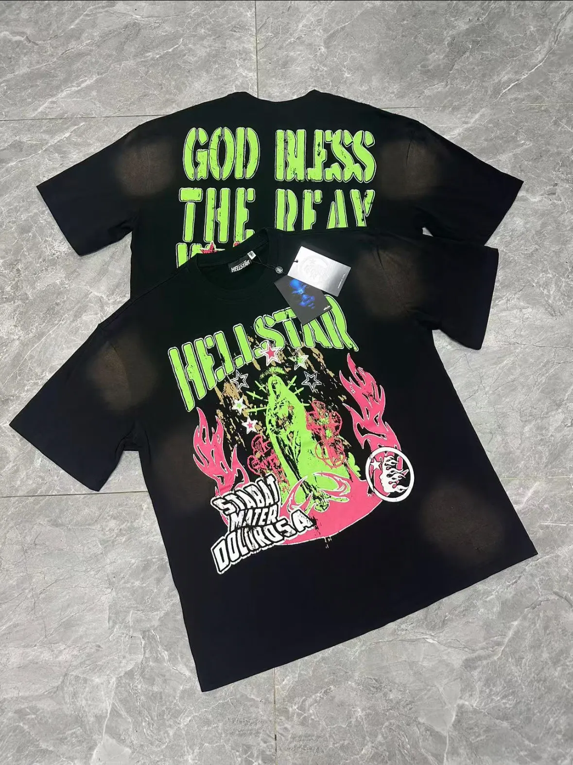 P124 Hellstar Hellstar Cross-border European and American style street fashion brand pure cotton T-shirt Fabric (fabric): 32 counts 250g washed combed double yarn pure cotton Size (size): S-M- L- X L Color (colour): Washed black (spray Ma Liu)