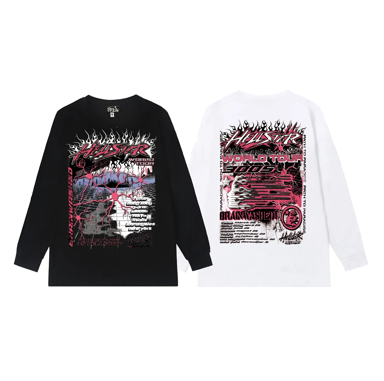 5530# P136 Hellstar Hellstar letter print lightning high street men and women hip-hop loose long-sleeved T-shirt Color: Black White Size: S M L XL