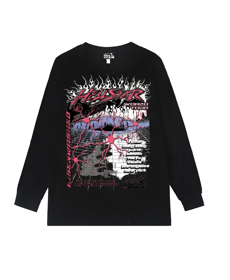 5530# P136 Hellstar Hellstar letter print lightning high street men and women hip-hop loose long-sleeved T-shirt Color: Black White Size: S M L XL