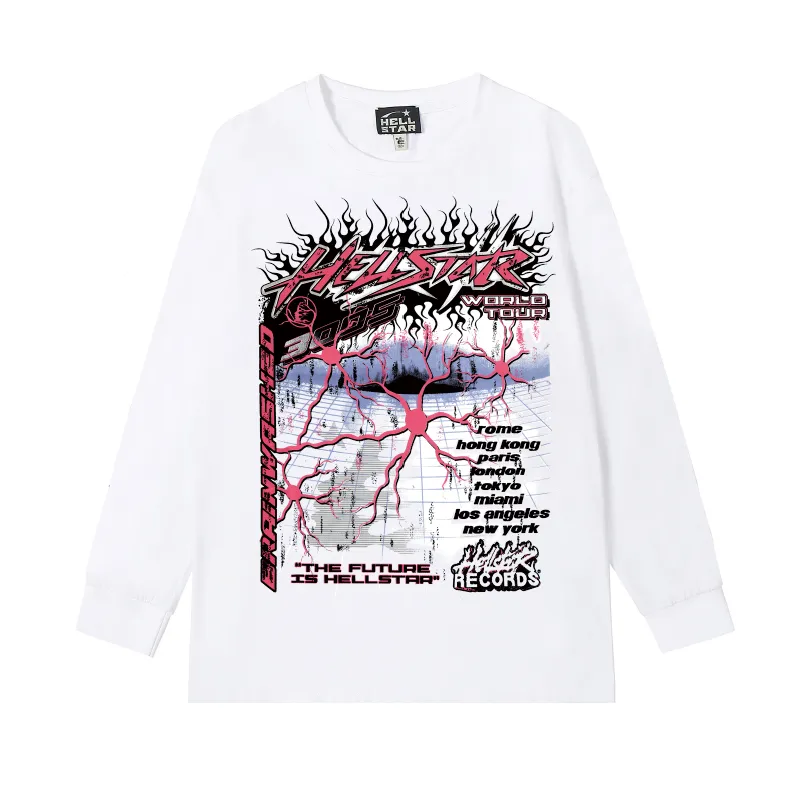 5530# P136 Hellstar Hellstar letter print lightning high street men and women hip-hop loose long-sleeved T-shirt Color: Black White Size: S M L XL
