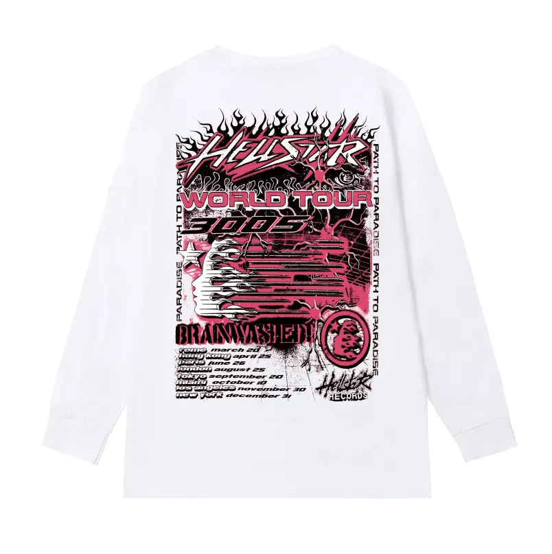 5530# P136 Hellstar Hellstar letter print lightning high street men and women hip-hop loose long-sleeved T-shirt Color: Black White Size: S M L XL