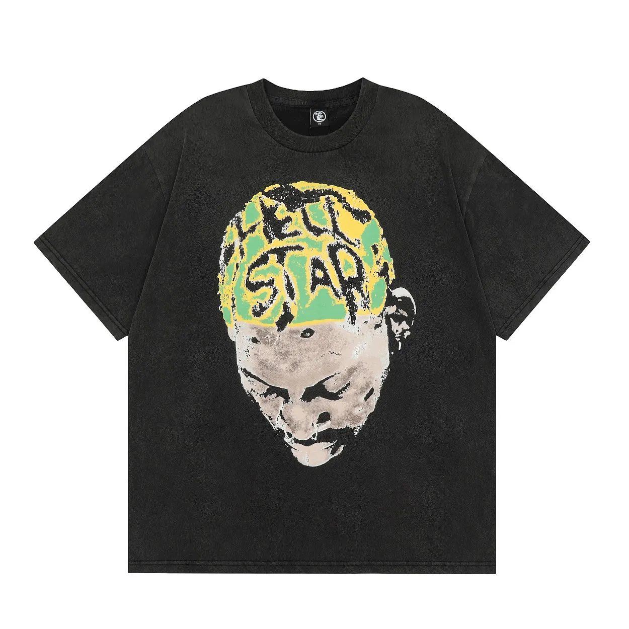 P134 Hellstar Rodman Tee short-sleeved T-shirt The new hot trendy Hellstar! Standard beauty and trendy workmanship, original customization (fabric, pattern, printing, hang tag, main mark, etc.), exaggerated style, explosive style, dare to break through tradition, bring adventurous new fashion experience!   YoungBoy, the most popular rapper in the youth circle, has shot a lot of models for him, and celebrities such as Dababy and Swae Lee frequently get dressed!   color: Vintage Black (washed black) size: S, M, L, XL
