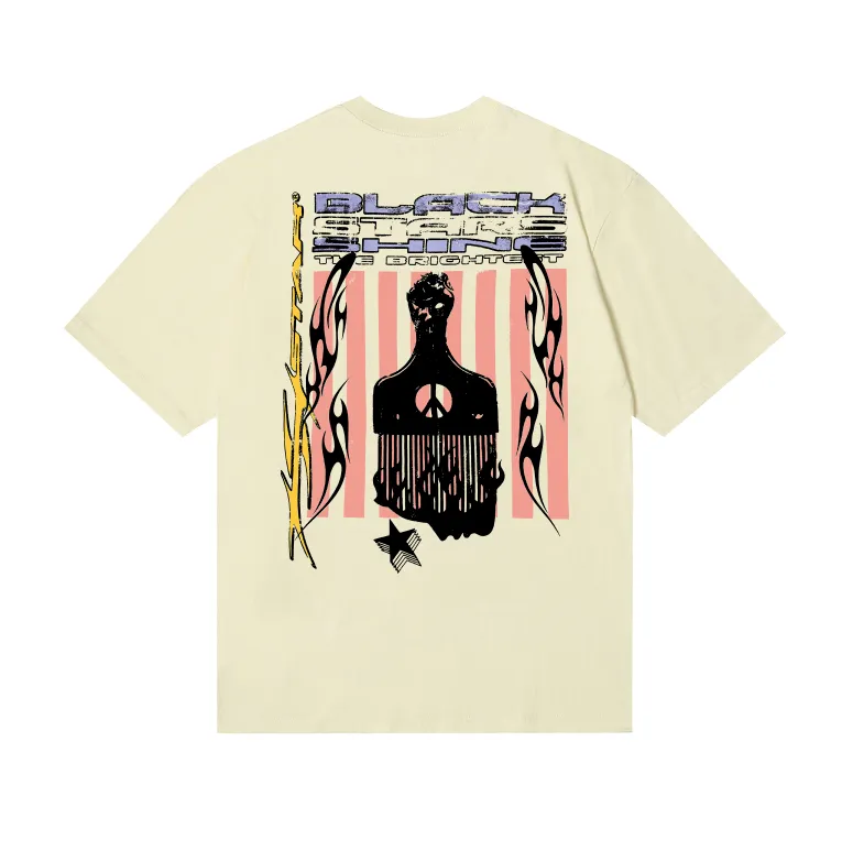 6752# P116 Hellstar American fashion high street pure cotton loose short-sleeved T-shirt Color: White Apricot Code Number: S M L XL