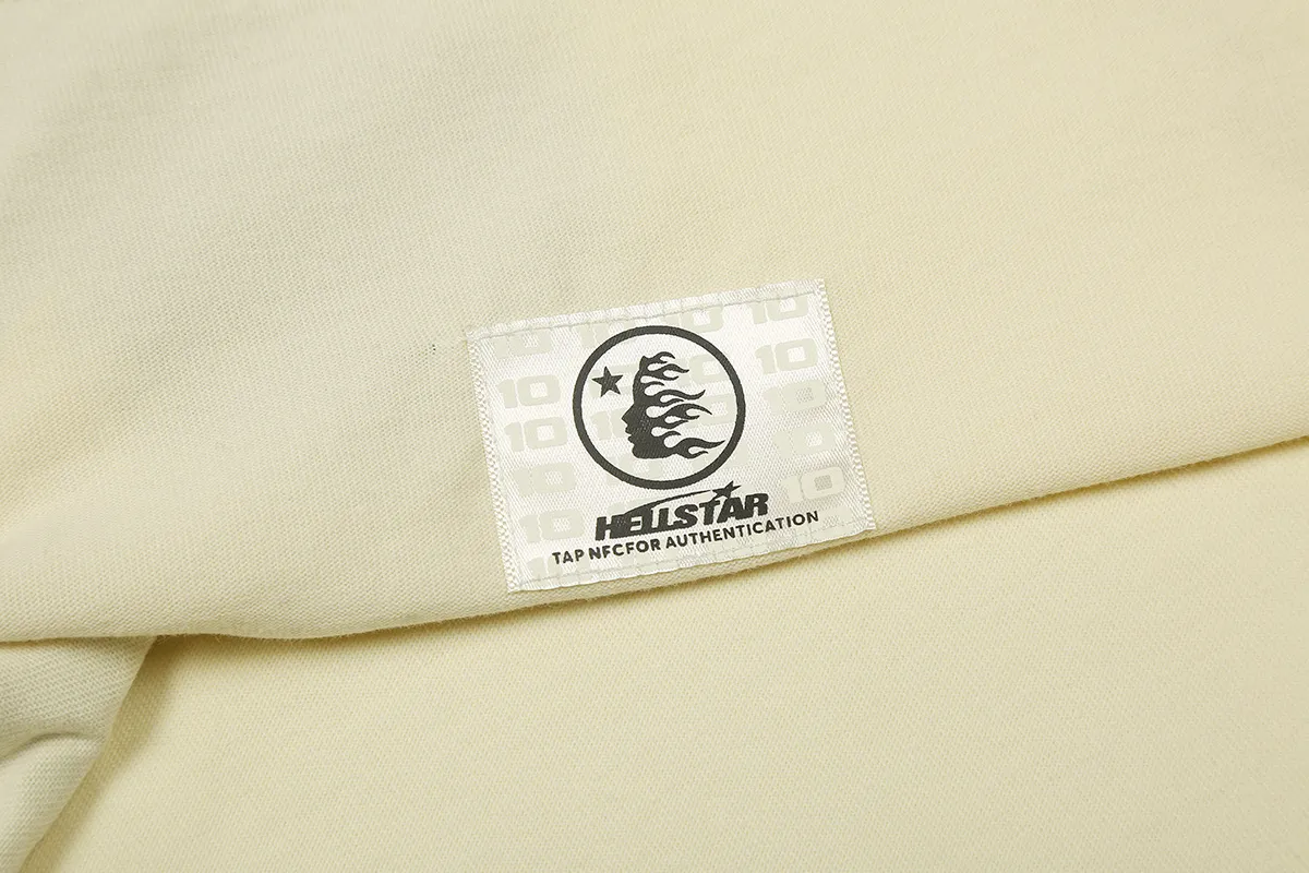 6752# P116 Hellstar American fashion high street pure cotton loose short-sleeved T-shirt Color: White Apricot Code Number: S M L XL